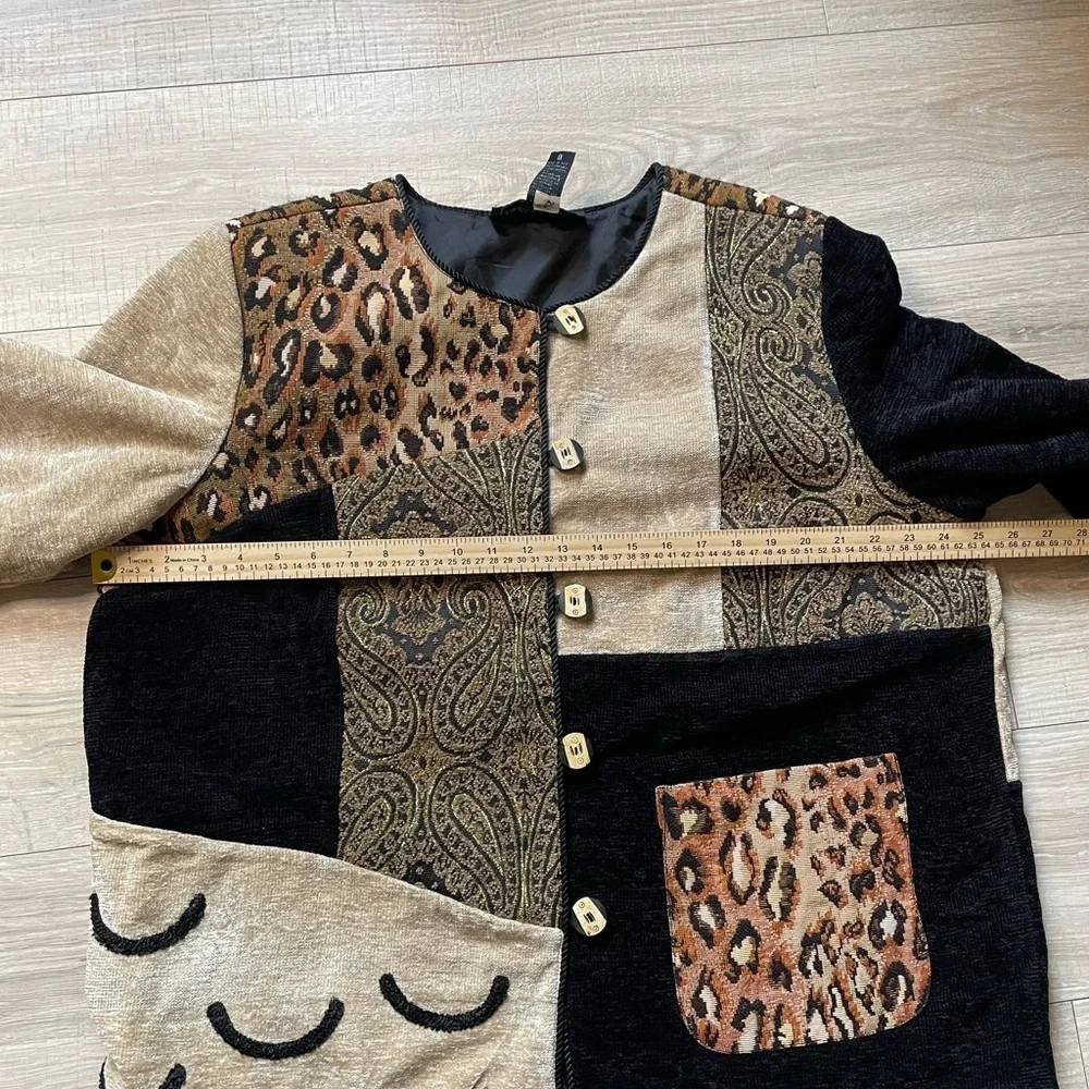 Indigo Moon women’s patchwork jacket 1X- leopard print, paisley